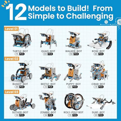 Sillbird 12-in-1 Solar Robot Building Kit STEM Gift for Boys Aged 8-13, DIY Science Educational Robotic Toys for Kids Teens Birthday, Powered by The Sun with 190 Pieces