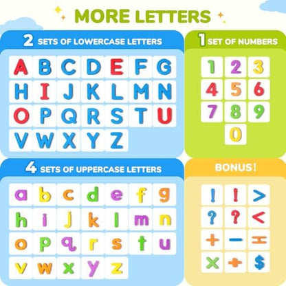Gamenote Classroom Magnetic Alphabet Letters Kit 178Pcs with Double Side Magnet Board - Foam Alphabet Letters for Preschool Kids Toddler Spelling and Learning Colorful ABC Education Fridge Magnets