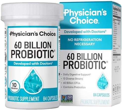 Physician's CHOICE Probiotics 60 Billion CFU - 10 Strains + Organic Prebiotics - Immune, Digestive & Gut Health - Supports Occasional Constipation, Diarrhea, Gas & Bloating - for Women & Men - 84ct