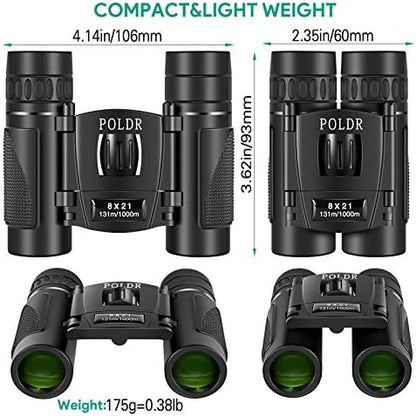 POLDR 8x21 Small Compact Lightweight Binoculars for Adults Kids Bird Watching Traveling Sightseeing.Mini Pocket Folding Binoculars for Concert Theater Opera