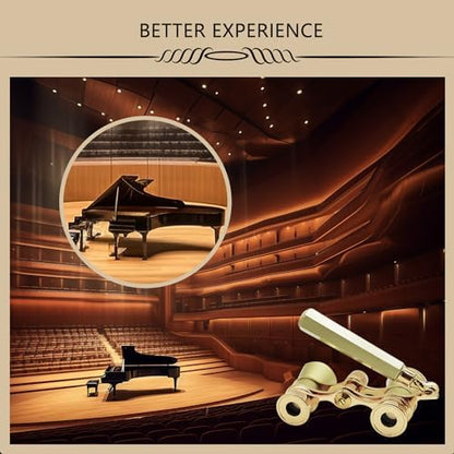 BLACKICE Theater Binoculars, Opera Glasses for Women, 3X25 Mini Binocular Compact with Adjustable Handle for Adults Kids in Concert Theater Opera (Golden with Handle)