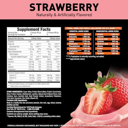 Body Fortress Super Advanced Whey Protein Powder, Strawberry, Immune Support (1), Vitamins C & D Plus Zinc, 1.78 lbs
