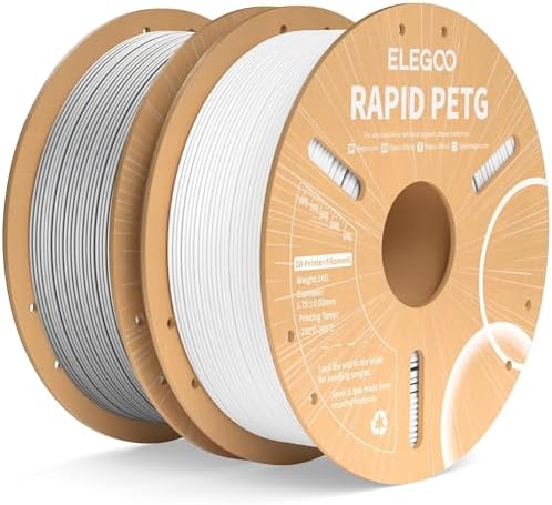 ELEGOO Rapid PETG Filament 1.75mm White & Gray 2KG, High Speed 600mm/s 3D Printer Filament Dimensional Accuracy +/- 0.02 mm, 1kg Cardboard Spool(2.2lbs) Fits for Most FDM 3D Printers