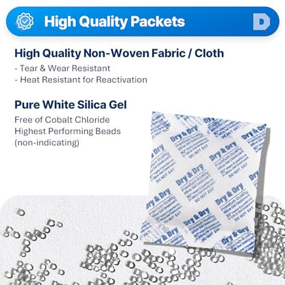 Dry & Dry 100 Gram [20 Packets] Silica Gel Packets Desiccants, Silica Packets - Rechargeable Silica Gel Packs, Desiccants Packets, Silica Gel