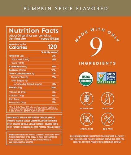 Truvani Vegan Pea Protein Powder | Pumpkin Spice | 20g Organic Plant Based Protein | 20 Servings | Keto | Gluten & Dairy Free | Low Carb | No Added Sugar