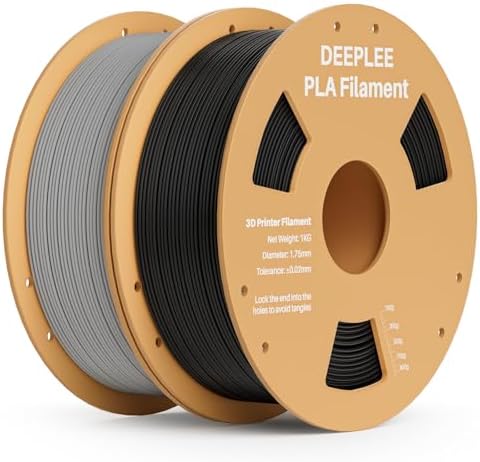 DEEPLEE PLA 1.75mm 3D Printer Filament, Dimensional Accuracy +/- 0.02mm, Neatly Wound, No Clogging, Vacuum Package, Fits for Most FDM 3D Printers, 2 Pack 1kg Black & Gray