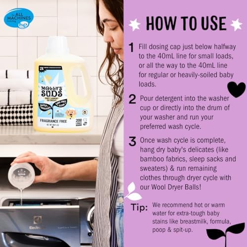 Molly's Suds Baby Liquid Laundry Detergent | Removes Formula, Poop & Spit-Up Stains | Extra Gentle for Infants, Babies, Toddlers (Sweet Baby Shea, 200 Loads)