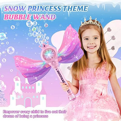 Bubble Wands for Kids Girls - LED Light & Music Bubble Machine: 3 AA Batteries & 2 Bubble Solutions, Outdoor Party Birthday Toys for Toddlers, Gift for 3 4 5 6 7 8 Year Old Girls