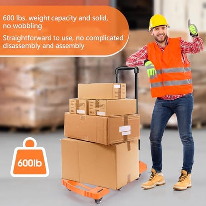 Folding Hand Truck500lbs, Portable Heavy Duty Dolly Cart, 6 Wheels Collapsible Luggage Cart with 2 Elastic Ropes - Compact Trolley Cart for Easy Moving - Ideal Hand Cart for Travel and More