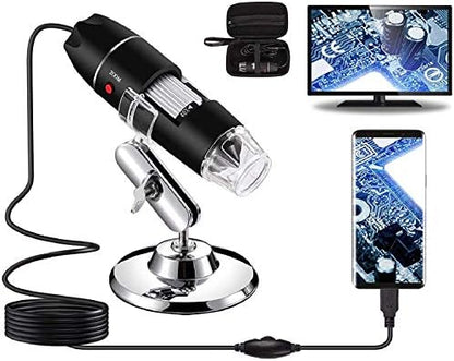 USB Digital Microscope 40X to 1000X, 8 LED Magnification Endoscope Camera with Carrying Case & Metal Stand, Compatible for Android Windows 7 8 10 11 Linux Mac