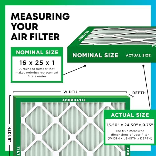 Filterbuy 16x25x1 Air Filter MERV 8 Dust Defense (12-Pack), Pleated HVAC AC Furnace Air Filters Replacement (Actual Size: 15.50 x 24.50 x 0.75 Inches)