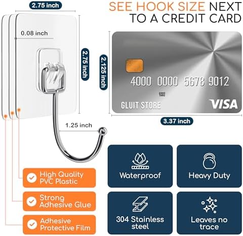 GLUIT Adhesive Large Wall Hooks for Hanging Heavy Duty 22 lbs Hook for Walls No Damage (12 Large Hooks)