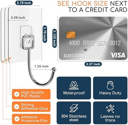 GLUIT Adhesive Large Wall Hooks for Hanging Heavy Duty 22 lbs Hook for Walls No Damage (12 Large Hooks)