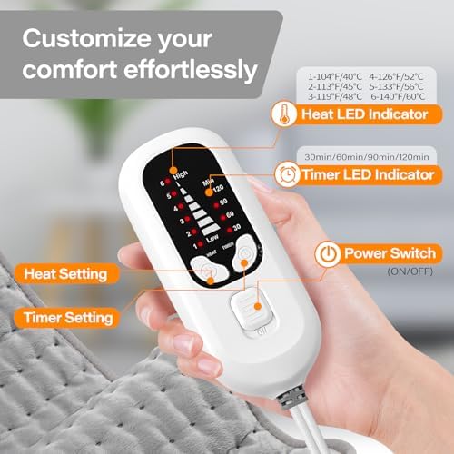 Heating Pad,Electric Heating Pads for Back,Abdomen,Neck,Moist Heated Pad for Shoulder,Knee,Dry&Moist Heat & Auto Shut Off,Hot Pad for Legs and Arms(Silver Gray, 12''×24'')