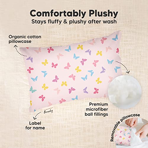 Mini Toddler Pillow with Pillowcase - 9x13 My Little Dreamy Travel Kids Pillow for Sleeping, Toddler Bed, Small, Tiny, Organic Cotton Pillowcase, Soft & Breathable, Kids 2-4 Years Old (Flutter)