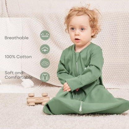 Yoofoss Baby Sleep Sack 6-12 Months Long Sleeve Wearable Blanket Baby 100% Organic Cotton 2-Way Zipper 0.5 Tog Infants Sleeping Sack, Lightweight(Medium)