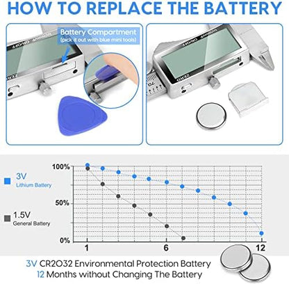 Digital Caliper, 6 Inch Caliper Tool with Extra Large LCD Screen, Auto-Off Feature, Easy Switch from Inch Metric Fraction, Stainless Steel Vernier Caliper Measuring Tool for DIY/Household