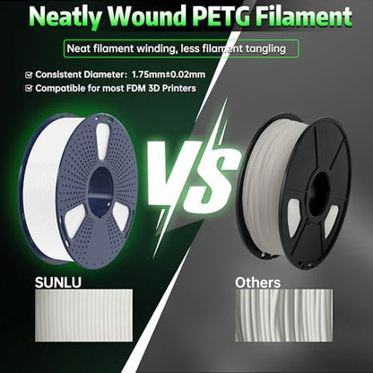 SUNLU PETG Glow in The Dark Filament, Luminous PETG 3D Printer Filament 1.75mm, High Brightness and Long Time Filament, Dimensional Accuracy +/- 0.02mm, 1kg Spool. (White, Glow Green)