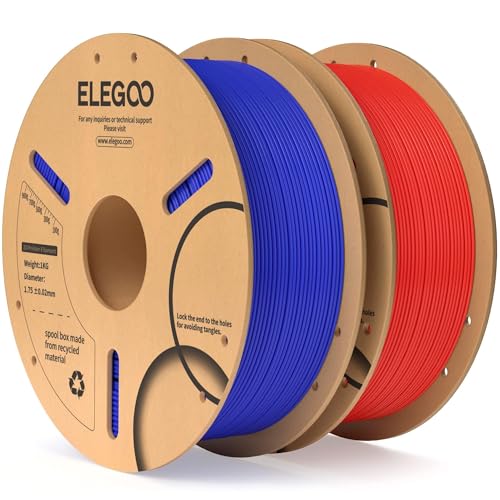 ELEGOO PLA Filament 1.75mm Dark Blue & Red 2KG, 3D Printer Filament Dimensional Accuracy +/- 0.02mm, 2 Pack 1kg Cardboard Spool(2.2lbs) 3D Printing Filament Fits for Most FDM 3D Printers