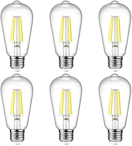 Ascher Vintage LED Edison Bulbs, 6W, Equivalent 60W, Non-Dimmable, High Brightness Cool White 4000K, ST58 Antique LED Filament Bulbs with 80+ CRI, E26 Medium Base, Clear Glass, Pack of 6