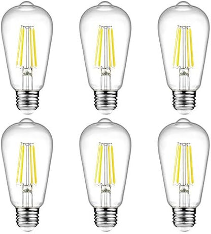 Ascher Vintage LED Edison Bulbs, 6W, Equivalent 60W, Non-Dimmable, High Brightness Cool White 4000K, ST58 Antique LED Filament Bulbs with 80+ CRI, E26 Medium Base, Clear Glass, Pack of 6
