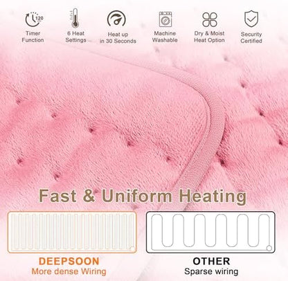 Heating Pad,Electric Heating Pads for Back,Hot Heated Pad for Abdomen,Shoulder,Knee,Multiple Temp and Auto Shut Off(Baby Pink,20''×24'')