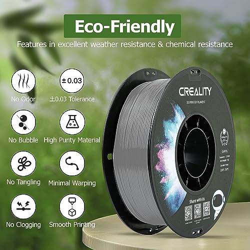 Official Creality PETG 3D Printer Filament 1.75mm 1KG (2.2lbs), High Precision, Strong Toughness, Odorless, Better Flow, Moistureproof 3D Printing CR PETG Filament, Grey