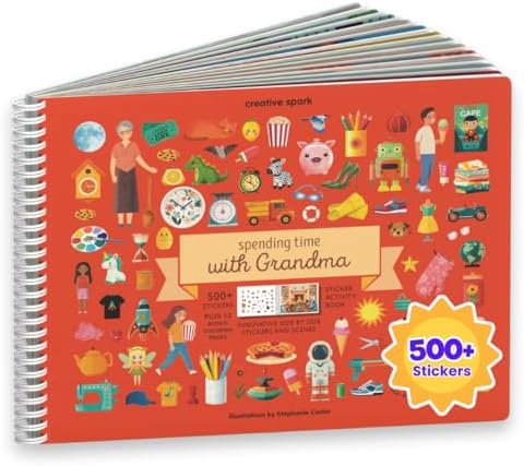 CUPKIN Sticker Book for Kids 2-4, 500+ Kids Stickers, Spending Time with Grandma 12 Coloring Pages, 12 Scenes, Fun Toddler Travel Activity Coloring and Sticker Books for Children Ages 4-8 + 8-10