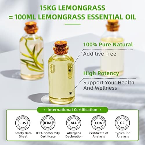 HIQILI 16 Fl Oz Lemongrass Essential Oil, 100% Pure Natural Undiluted for Diffuser, Hair