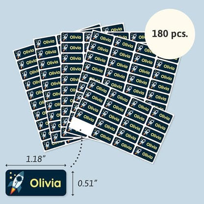 – Personalized Name Labels for Kids (180) – Waterproof & Durable Stickers for Clothing, School & Daycare Items - Space
