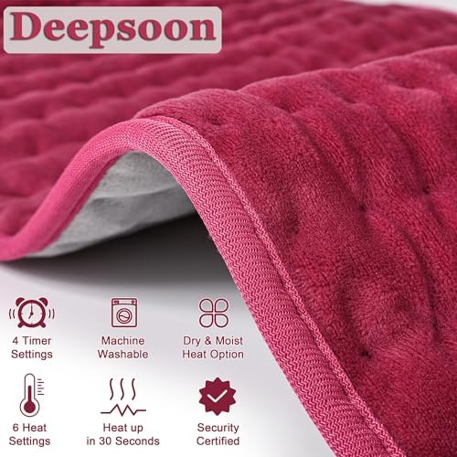 Heating Pad-Electric Heating Pads for Back,Neck,Abdomen,Moist Heated Pad for Shoulder,Knee,Hot Pad for Arms and Legs,Dry&Moist Heat & Auto Shut Off(Burgundy,12''×24'')