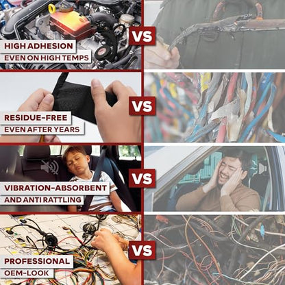 XFasten Black 3/4-Inch x 90-Feet (5-Pack) High-Heat Resistant Cloth Electrical Tape for Automotive Wire Loom