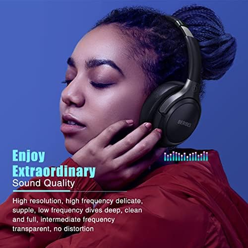 BERIBES Bluetooth Headphones Over Ear, 65H Playtime and 6 EQ Music Modes Wireless Headphones with Microphone, HiFi Stereo Foldable Lightweight Headsets, Deep Bass for Home Office Cellphone PC Ect.