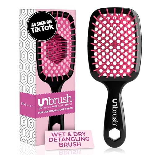 FHI Heat UNbrush Detangling Brush for Pain-Free Brushing on All Wet or Dry Hair Types — Durable DuoFlex Anti-Static Bristles, Lightweight Handle, Vented Hair Brush