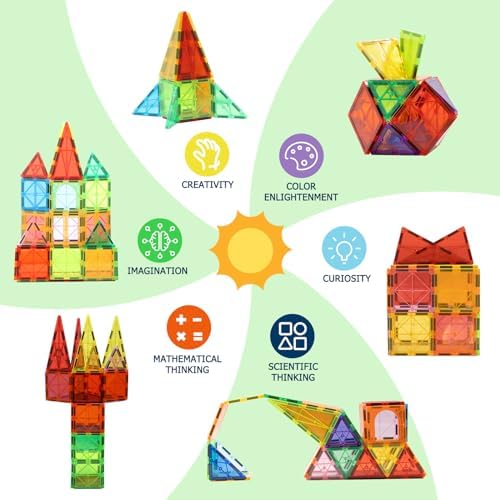 EchoPlan Magnetic Tiles,68PCS Magnetic Building Blocks,Magnet Tiles 3D Clear Building Blocks Set,STEM Sensory Educational Toys Gift for Toddlers Kids Boys 3 4 5 6 7 8 9+ Year Old