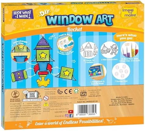 Imagimake Window Art for Kids - Rocket | Suncatcher Kits for Kids, Arts and Crafts for Ages 6-8 | Birthday Gifts for 5 6 7 8 9 10 11 12 Years Old Boys & Girls