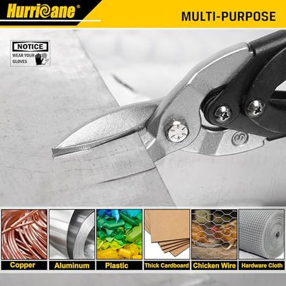 HURRICANE 10 Inch Aviation Tin Snips, Cr-Mo Aviation Snips for Cutting Metal Sheet, Heavy Duty Sheet Metal Cutter Shear, Straight Cut, High Leverage Aviation Snip, Up to 40% Labor Saving