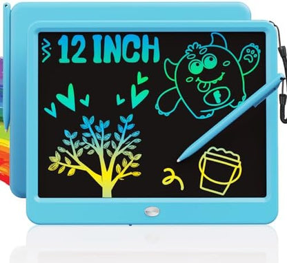 TEKFUN LCD Writing Tablet for Kids Boys Toys, 12 Inch Erasable Doodle Board Colorful Doodle Pad, Mess Free Coloring Board Games Toys Gifts for Toddlers Boys Adults (Blue)