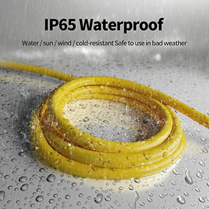 50 ft 12/3 Outdoor Extension Cord Waterproof Heavy Duty with Lighted Indicator End 12 Gauge 3 Prong, Flexible Cold-Resistant Long Power Cord Outside, 15Amp 1875W SJTW Yellow ETL Listed