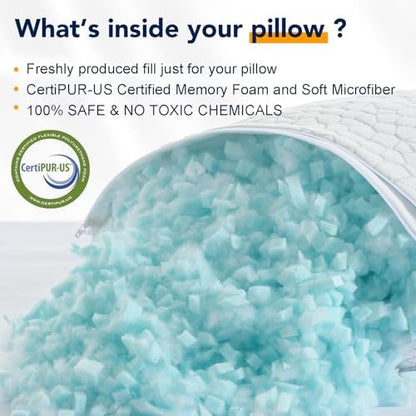 QUTOOL Cooling Pillows for Sleeping 2 Pack, Shredded Memory Foam Bed Pillows Queen Size Set of 2, Cool Gel Pillow for Hot Sleepers Adjustable Firm Pillow for Side, Back and Stomach Sleepers Supportive