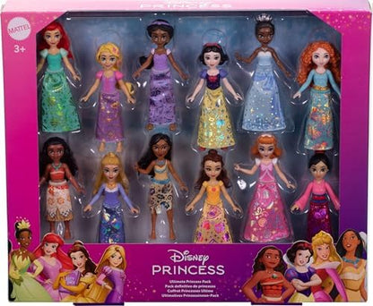 Mattel Disney Princess Toys, Ultimate Princess Pack with 12 Small Posable Dolls in Signature Outfits, Collectibles Inspired by Disney Movies