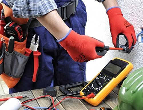 DULFINE Safety Work Gloves PU Coated-12 Pairs,Red Seamless Knit Glove with Polyurethane Coated Smooth Grip on Palm & Fingers, for Men and Women, Ideal for General Duty Work (Extra Large)