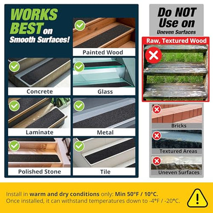 Outdoor Stair Treads Non Slip 30" x 6" - 12-Pack Weather Resistant Exterior Grip Tape for Wooden Steps - Non Slip Stair Treads - Anti Skid Strips - Waterproof 80-Grit Adhesive Treads by Thunder Grip