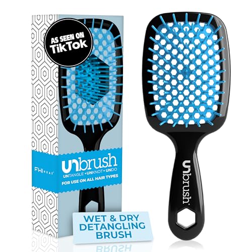 FHI Heat UNbrush Detangling Brush for Pain-Free Brushing on All Wet or Dry Hair Types — Durable DuoFlex Anti-Static Bristles, Lightweight Handle, Vented Hair Brush