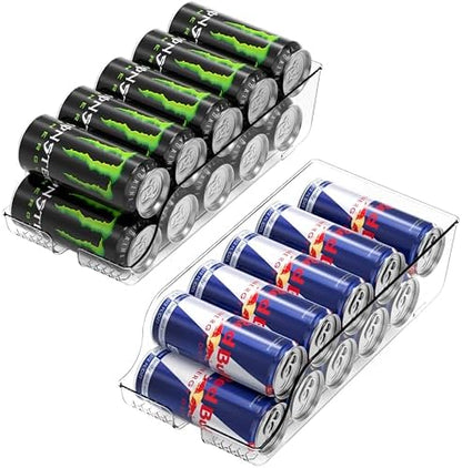 Simple Houseware Tall Skinny Can Organizer and Dispenser for Refrigerator or Pantry, Clear, Set of 2