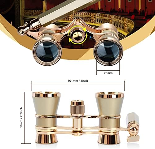 Yourelexit® Opera Glasses Binoculars 3X25 Lorgnette Theater Glasses Optical BK9 Mini Compact Lightweight Built-in Foldable Adjustable Handle Vintage for Adults Kids Women in Musical Concert Cinema