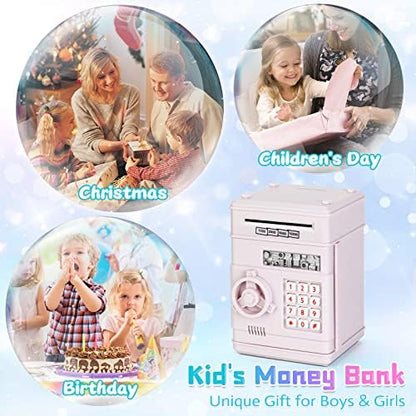 Refasy Piggy Bank Cash Coin Can ATM Bank Electronic Coin Money Bank for Kids Age 3-12, Money Savings Box Mini ATM Coin Bank Toys Gifts for 3 4 5 6 7 8 9 10 11 12 Year Old Boys Girls