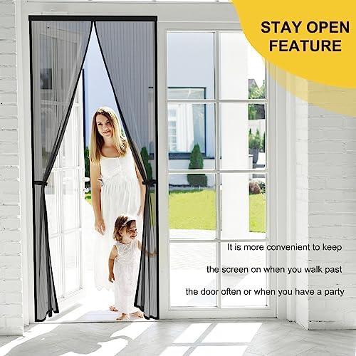 Magnetic Screen Door - Fit for Door Size:38x82 Inch, Screen Itself Size:40" x 84", Hands Free Mesh Partition,Heavy Duty Screen Door Mesh Curtain Keeps Bugs Out, Frame Hook & Loop, Pet and Kid Friendly