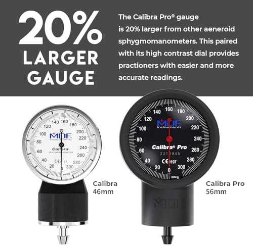MDF Instruments, Extra Large Gauge Calibra Pro Aneroid Sphygmomanometer with Shock Guard & Adult Sized Cuff Included, Lifetime Calibration, Black Dial, Black Cuff, MDF808B11