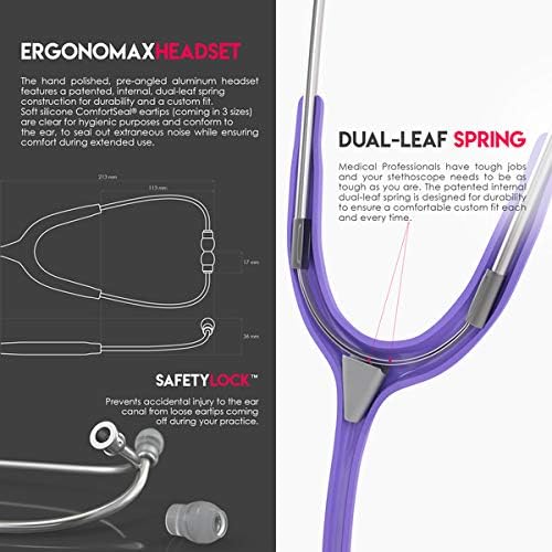 MDF Instruments, Acoustica Lightweight Stethoscope for Doctors, Nurses, Students, Home Health Use, Adult, Dual Head, Pastel Purple Tube, Silver Chestpiece-Headset, MDF747XP07